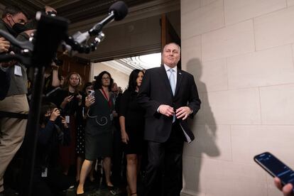 Republican Representative of Louisiana and candidate for House Speaker Steve Scalise speaks to members of the news media on Capitol Hill in Washington, October 11, 2023.