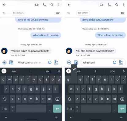 Respuestas predictivas de Gboard con 'smart compose'.