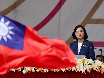 La presidenta, Tsai Ing Wen, durante su discurso en las celebraciones del Día Nacional de Taiwán el pasado 10 de octubre.