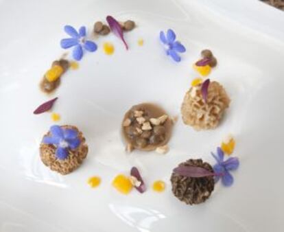 Plato Royal de lentejas colmenilla foie- gras naranja y avellana de La Casa del Carmen.