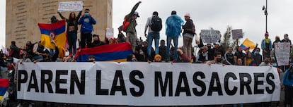 Manifestaciones contra la violencia policial, en Bogotá, el 5 de mayo de 2021.