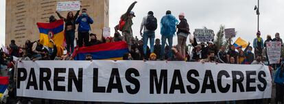 Manifestaciones contra la violencia policial, en Bogotá, el 5 de mayo de 2021.