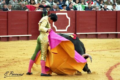 Antonio Fernández Pineda lancea a la verónica en La Maestranza.