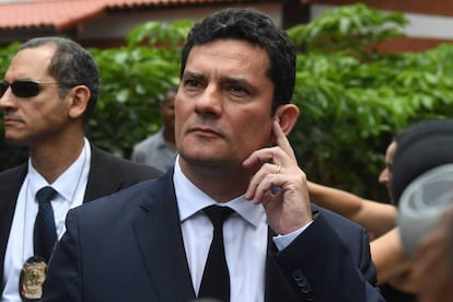 O juiz Sergio Moro após reunião com Bolsonaro nesta quinta.