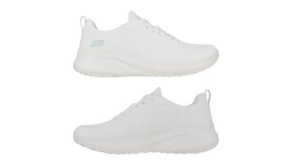 Skechers minimalistas sobre fondo blanco.