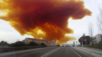 A toxic orange cloud emerges from a chemical plant following an explosion near Barcelona.