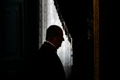 El rey Juan Carlos, en el Palacio Real de Madrid, en una cena de gala para el presidente de México, en 2014.