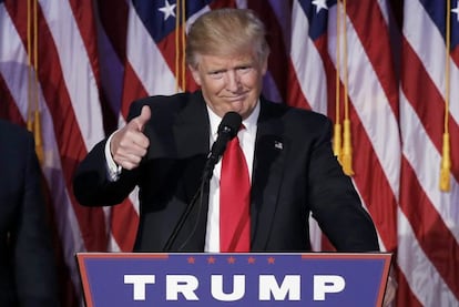 Donald Trump, durante su discurso tras ganar las elecciones.