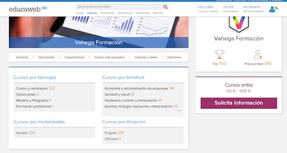 Presentación general de los 126 cursos de Vahega Formación en Educaweb, que se define como "el portal especializado en educación y formación de mayor audiencia en España".