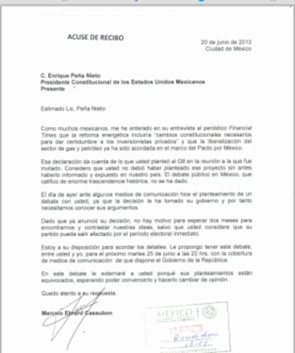 Carta de Ebrard a Peña Nieto