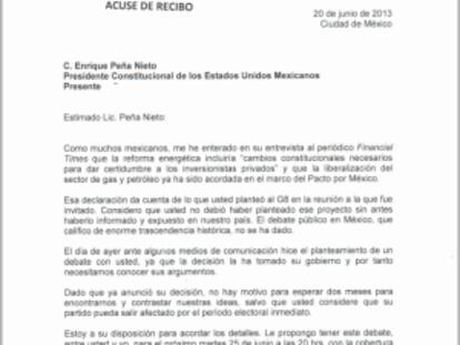 Carta de Ebrard a Peña Nieto