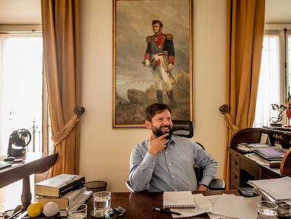 The president of Chile, Gabriel Boric, in his office in La Moneda, the country’s presidential palace.
