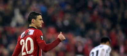 Aduriz, en el partido de la Liga Europa ante el Valencia.