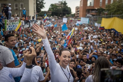 María Corina Machado en un acto político en Maracay (Estado de Aragua), el 28 de septiembre.