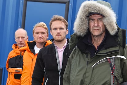 De izquierda a derecha, Brian Newham, Ian Prickett, Tristam Kaye y 'sir' Ranulph Fiennes, líder de la expedición.