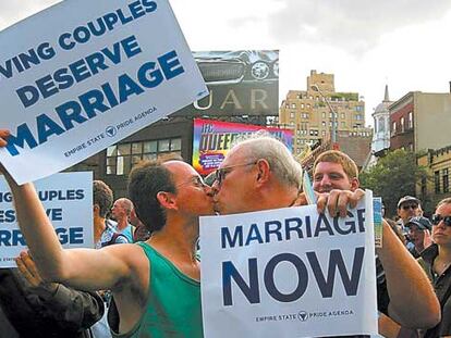 Manifestación en Nueva York el pasado jueves a favor del matrimonio entre homosexuales.