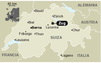 Localización del cantón suizo de Zug