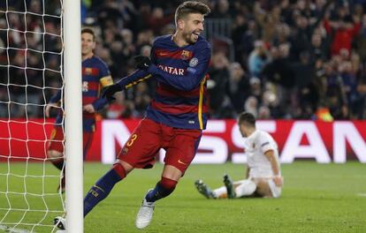 Piqué, tras marcar un gol ante el Roma.