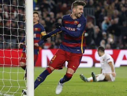 Piqué, tras marcar un gol ante el Roma.