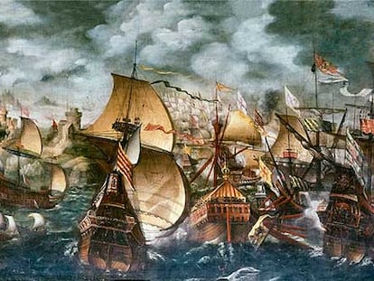 Representación de la Armada Invencible atribuida al pintor inglés Nicholas Hilliard.