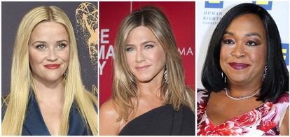 Reese Witherspoon, Jennifer Aniston y Shonda Rhimes, que se han sumado a la iniciativa de vestir de negro.