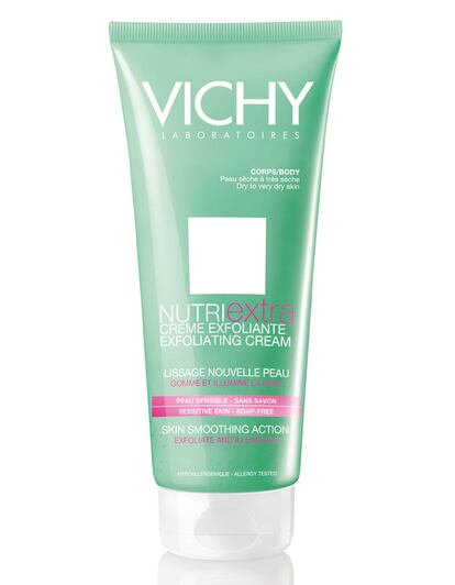 Antes de aplicarnos productos hidratantes, reductores o reafirmantes es conveniente exfoliar la piel para retirar las celulas muertas. Este exfoliante corporal es de Vichy y está especialmente indicado para pieles sensibles.