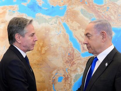 El secretario de Estado de EE UU, Antony Blinken, con el primer ministro de Israel, Benjamín Netanyahu, este miércoles en Jerusalén.