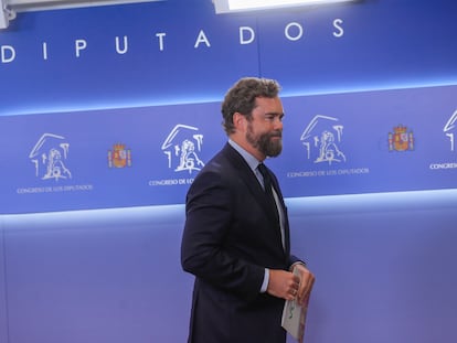 El exportavoz de Vox en el Congreso, Iván Espinosa de los Monteros, el martes tras comunicar su renuncia al acta de diputado.