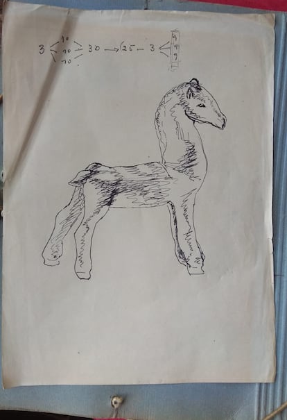 Un dibujo realizado por Francisco Brines cuando era adolescente, que estaba en una carpeta con sus poemas de 'Dios hecho viento'.