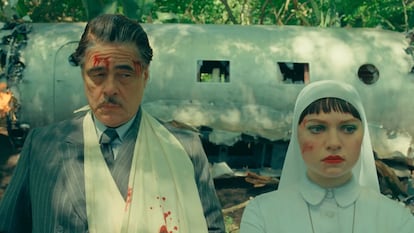Benicio del Toro und Mia Threapleton in Wes Andersons „Die phönizische Verschwörung“.