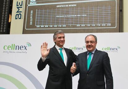 Francisco Reyn&eacute;s y Tob&iacute;as Mart&iacute;nez, presidente y consejero delegado de Cellnex, respectivamente.