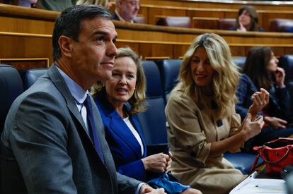 Pedro Sánchez, Nadia Calviño y Yolanda Díaz