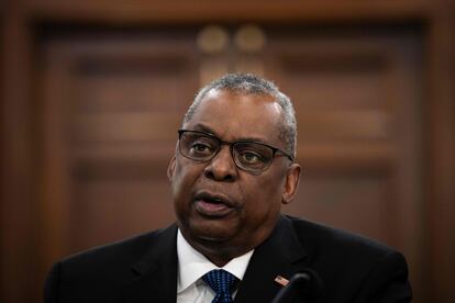 U.S. Secretary of Defense Lloyd Austin testifies during a House Appropriations Defense Subcommittee hearing on Capitol Hill