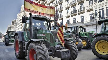 Protesta de agricultores el pasado 14 de febrero en Valencia.