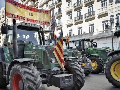 Protesta de agricultores el pasado 14 de febrero en Valencia.