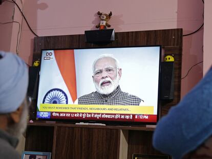 El primer ministro indio, Narendra Modi, en su segundo discurso televisado en una semana por la pandemia de coronavirus.