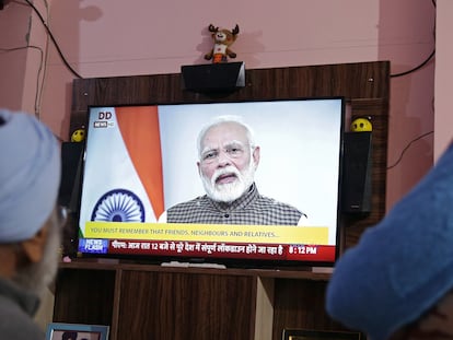 El primer ministro indio, Narendra Modi, en su segundo discurso televisado en una semana por la pandemia de coronavirus.