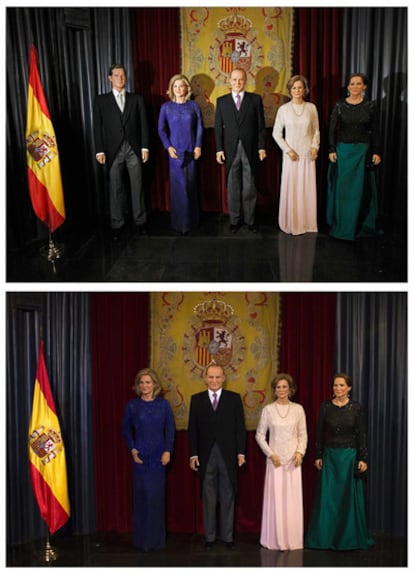 El Museo de Cera de Madrid ha retirado la figura de Iñaki Urdangarin del grupo que representa la Familia Real Española. En la imagen inferior se aprecia cómo queda ahora esa zona de la exposición