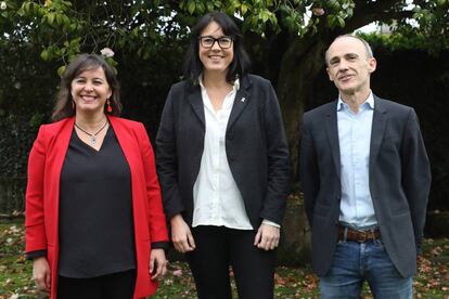 Los candidatos Ana Miranda (BNG), Josu Juaristi (EH Bildu) y Diana Riba (ERC), este viernes.