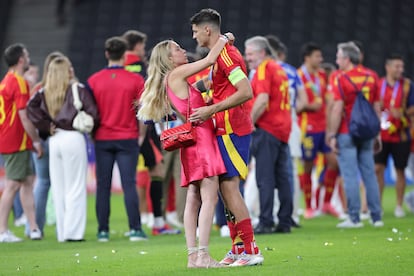 Alice Campello y Álvaro Morata, el 14 de julio de 2024, tras la victoria de la selección española de fútbol en la Eurocopa.