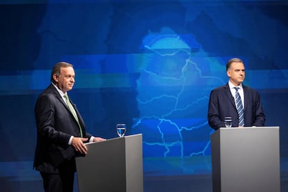 Los candidatos a la presidencia, Álvaro Delgado y Yamandu Osri, durante el debate del 17 de noviembre.