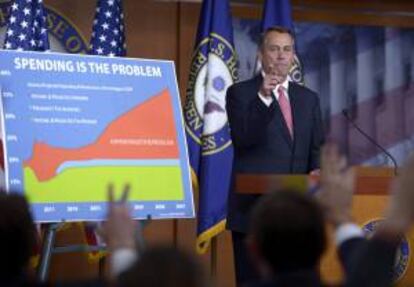 El presidente de la Cámara de Representantes, el republicano John Boehner, durante una rueda de prensa celebrada en el Capitolio, Washington (Estados Unidos), este 13 de diciembre.