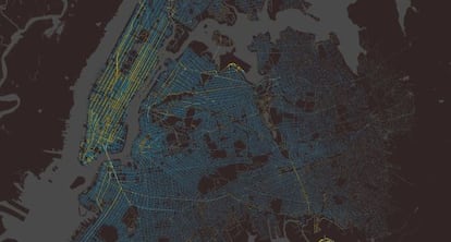 Imagen de los 150 millones de carreras anuales de los taxis de Nueva York. 