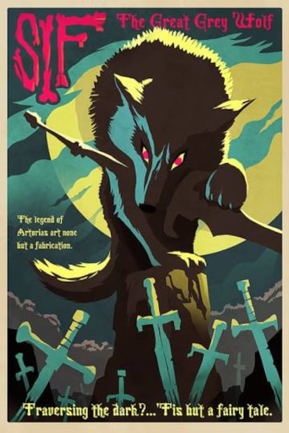 Póster de uno de los personajes de 'Dark souls', el enorme lobo Sif, creado por el artista Crowsmack.