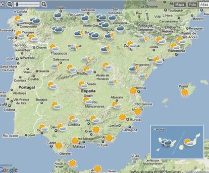 El mapa del tiempo para hoy.