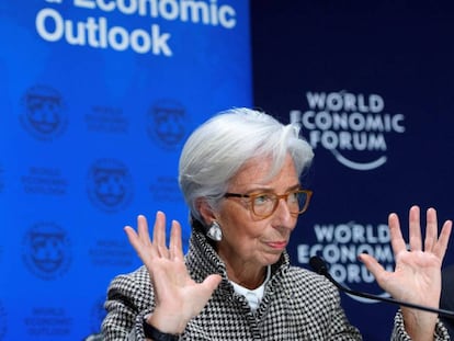 La directora gerente del FMI, Christine Lagarde, este lunes en Davos.