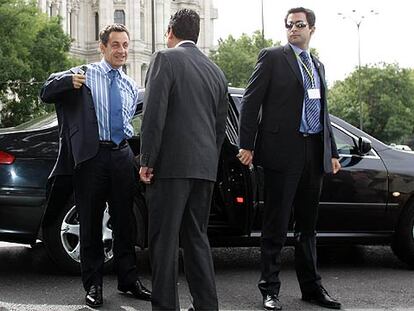 El ministro del Interior francés, Nicolas Sarkozy, a su llegada a la reunión en Madrid.
