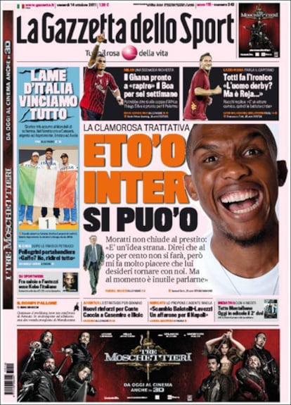 Portada de La Gazzetta dello Sport.