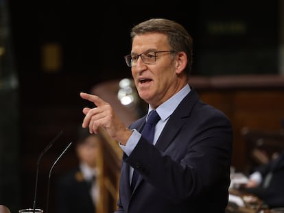 Alberto Núñez Feijóo, este miércoles en el Congreso.