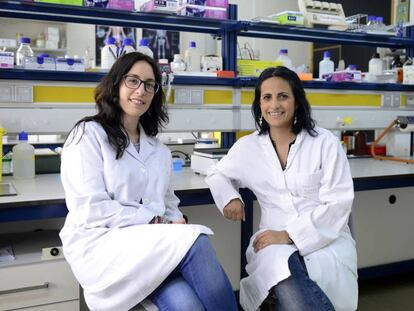 Mar&iacute;a Jos&eacute; S&aacute;nchez y Luc&iacute;a Hip&oacute;lito en un laboratorio de la Universitat de Val&egrave;ncia.